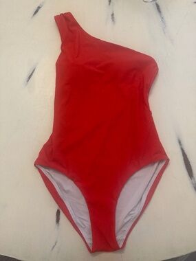 Red Carter One Shoulder One Piece Swimsuit Coral Red Fits Small
